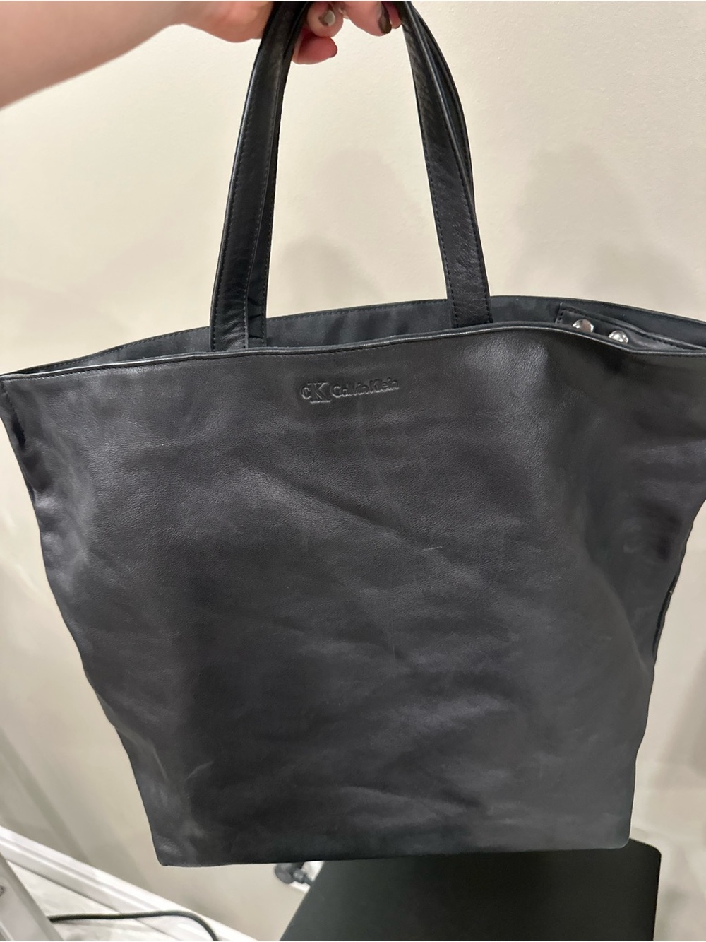 Calvin Klein Black Leather Tote with Top Handles